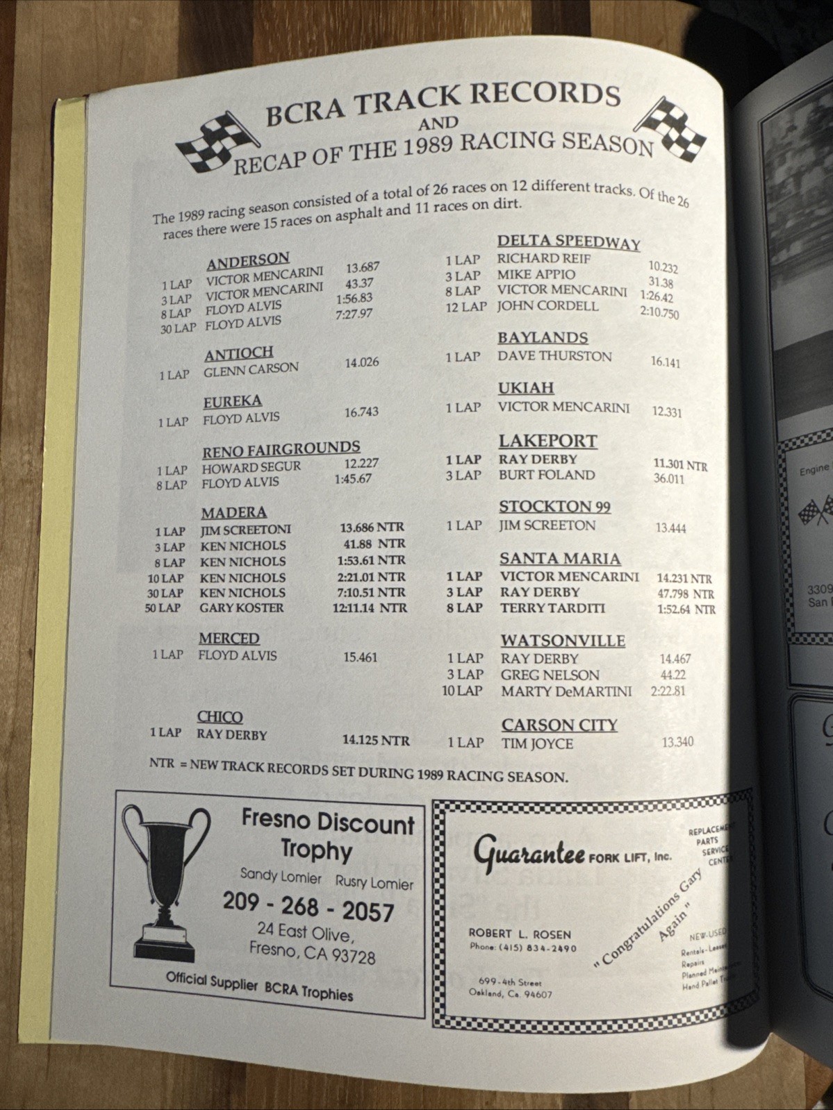 1990 BCRA Bay Cities Racing Association Awards Banquet Program
