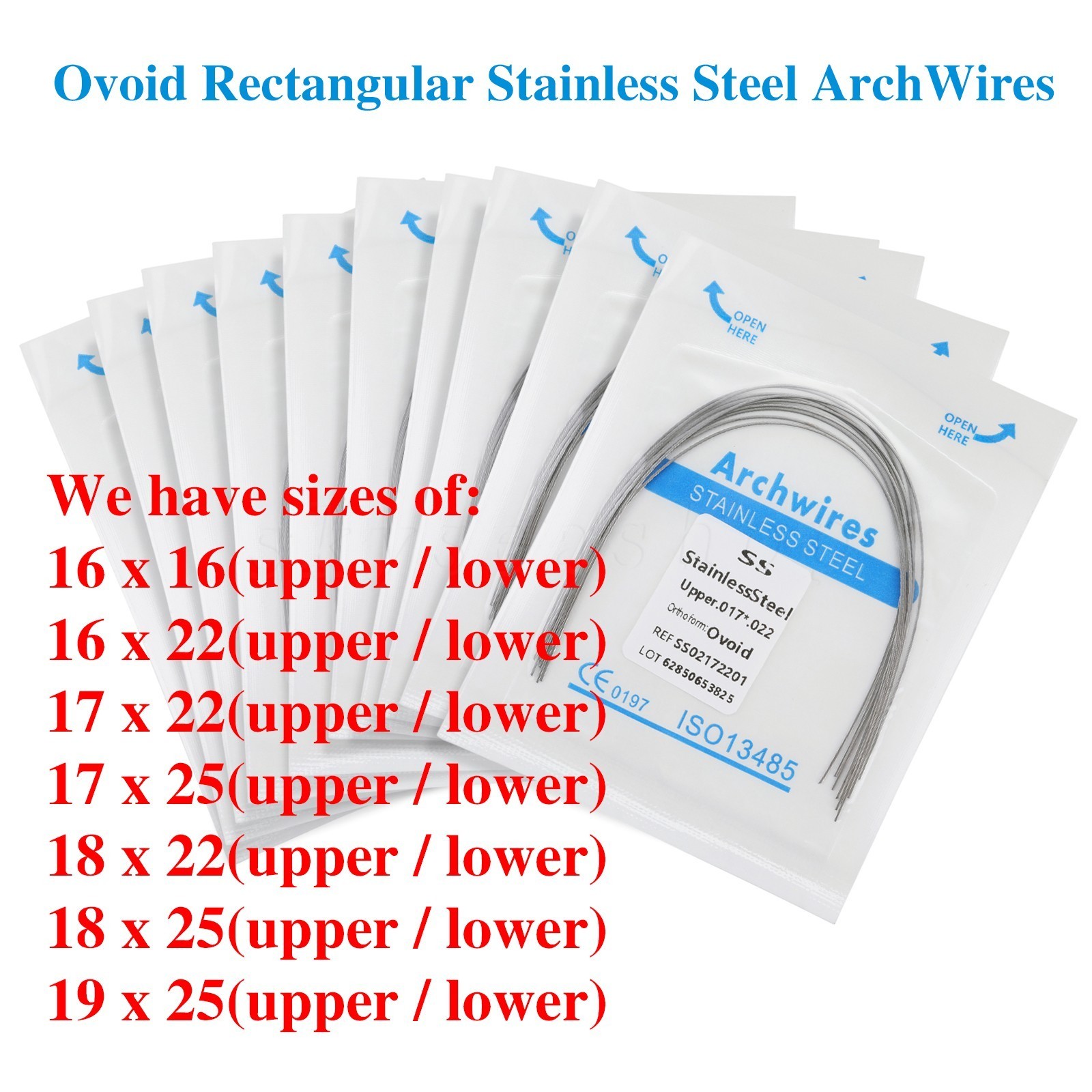10 Packs/100pcs Dental Orthodontic Stainless Steel Rectangular Arch Wires Ovoid
