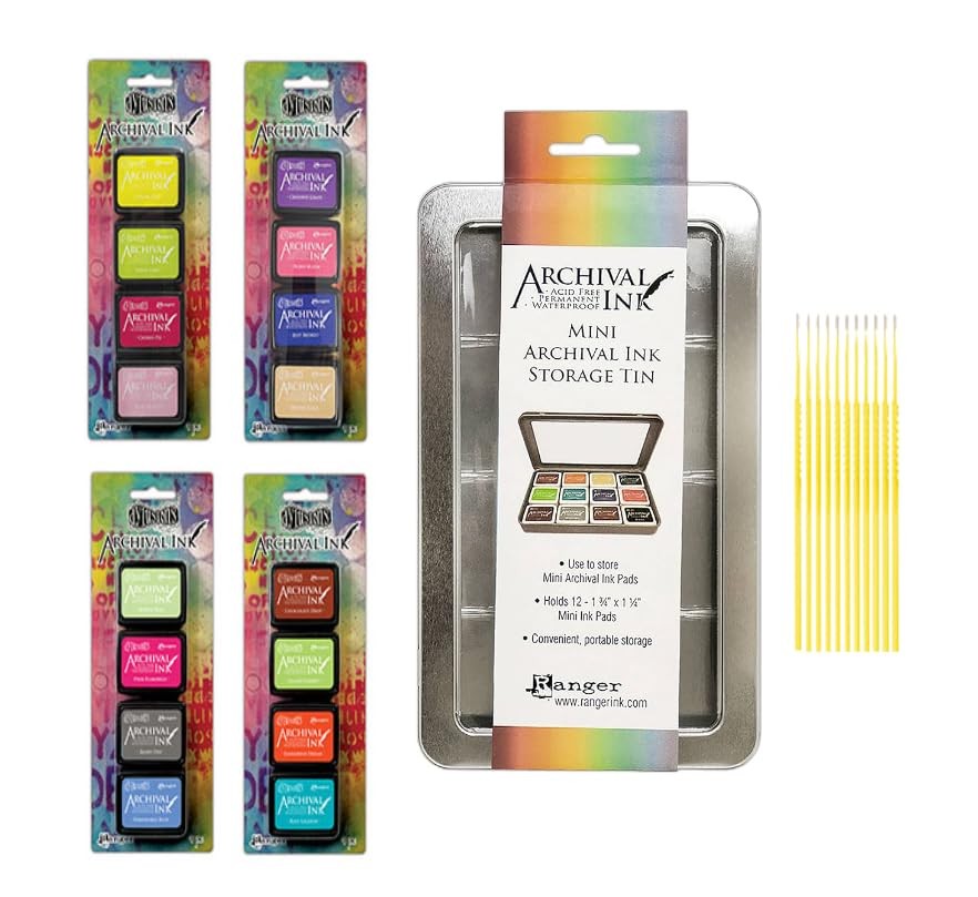 Dylusions Mini Archival Ink Pads Bundle - 16 Vibrant Dylusions Archival Mini Ink