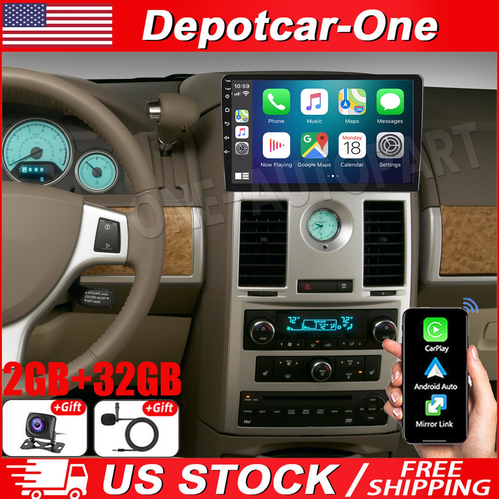 10'' Car Radio Stereo For Chrysler Town & Country 2007-10 Android 13 CarPlay GPS