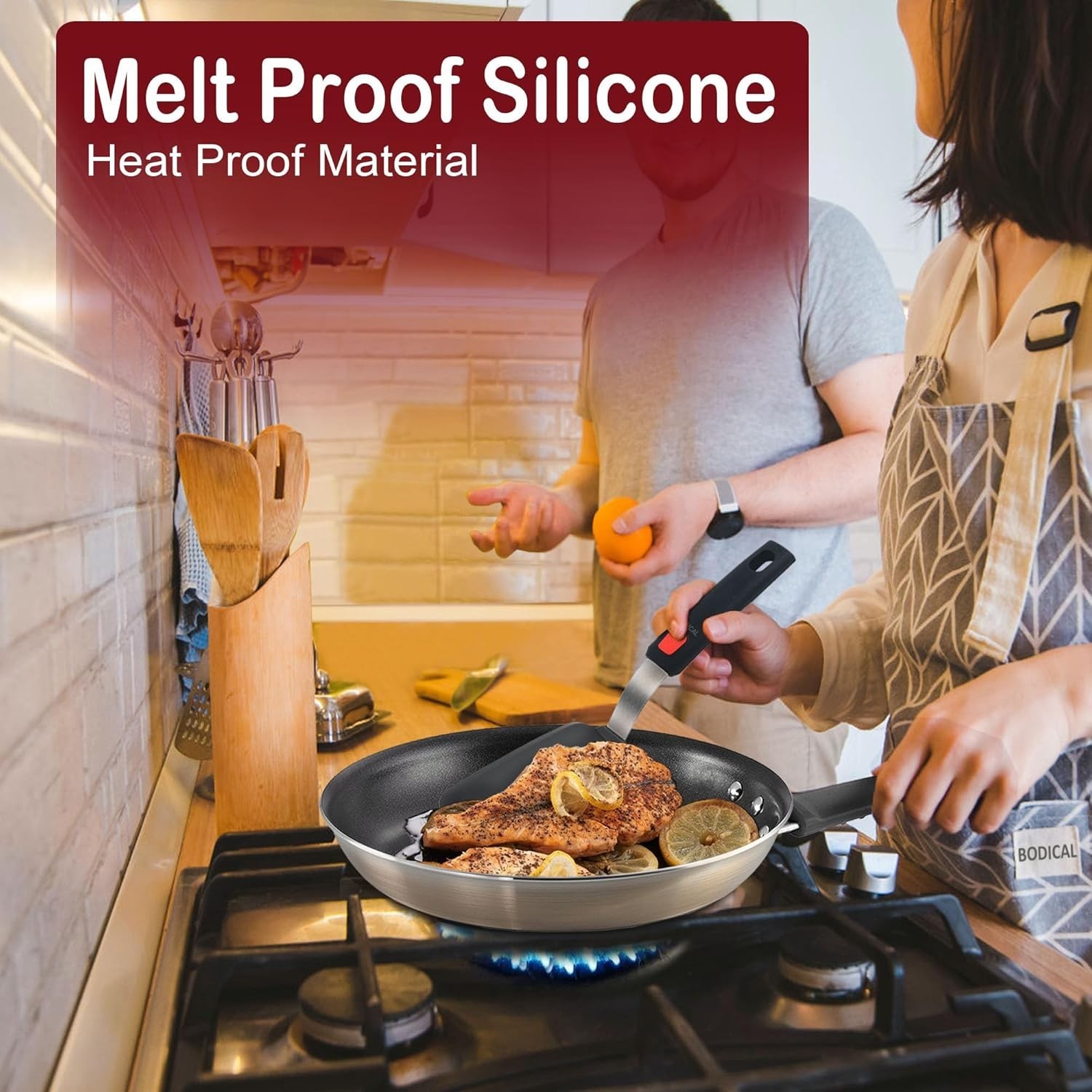 2 Pack Silicone Spatula Turner, 600°F Heat Resistant Kitchen Spatula Set for Non