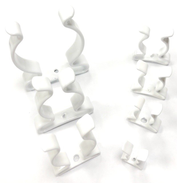 24 X Terry Tool Clips White Plastic Coated Spring Steel Grips Dia. 50mm - NEW On