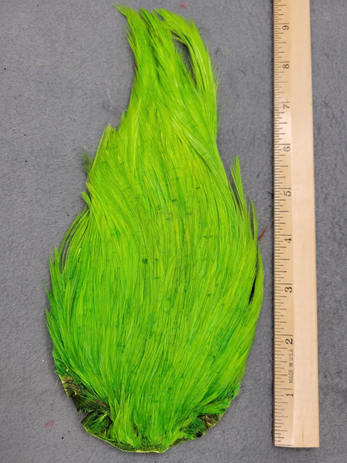Lot 221,  Grade B,  DYED CHARTREUSE India Rooster Streamer Neck Cape Feathers
