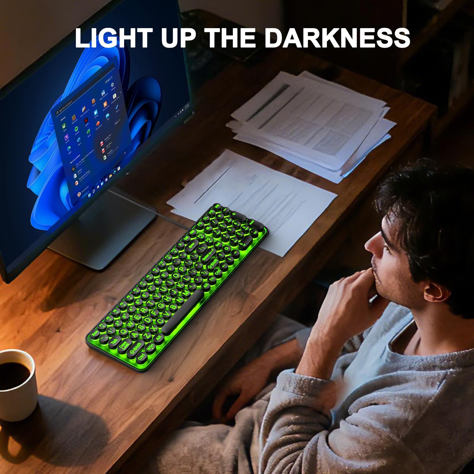 Large Print Backlit Keyboard,Usb Wired Lighted Computer Keyboard with 7-Color Ba