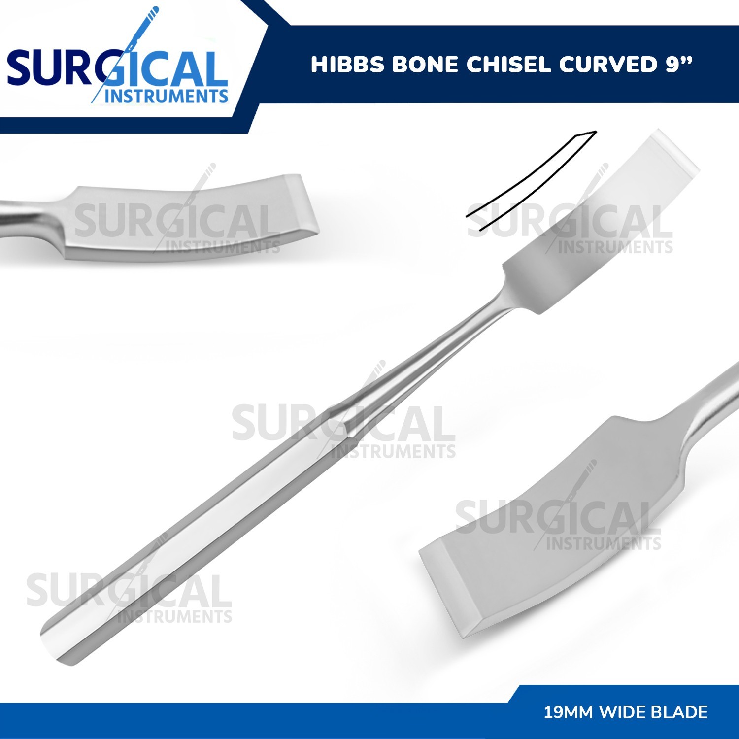 HIBBS Chisel 9" with 3/4" (1.9cm) Curved Blade Orthopedic Instrument German G