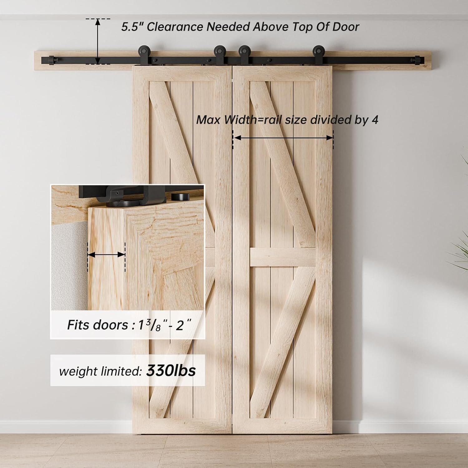 4FT-20FT Sliding Barn Door Hardware Track Single/Double Doors Kit,Closet/Kitchen
