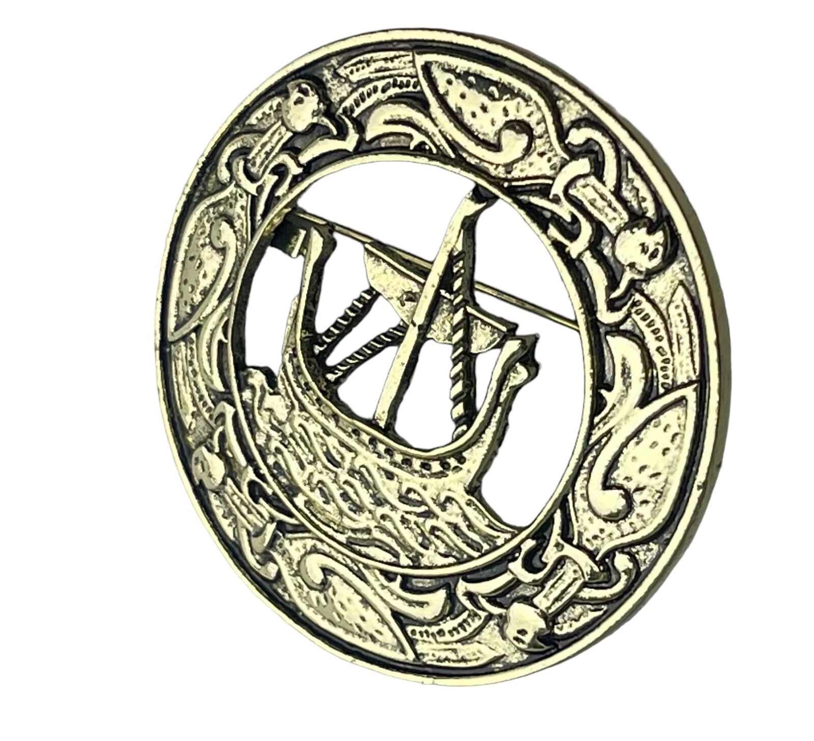 Viking Ship Sailing  1 5/8 inch Gold Plated Hat Broach or Lapel Pin Team F8D5C