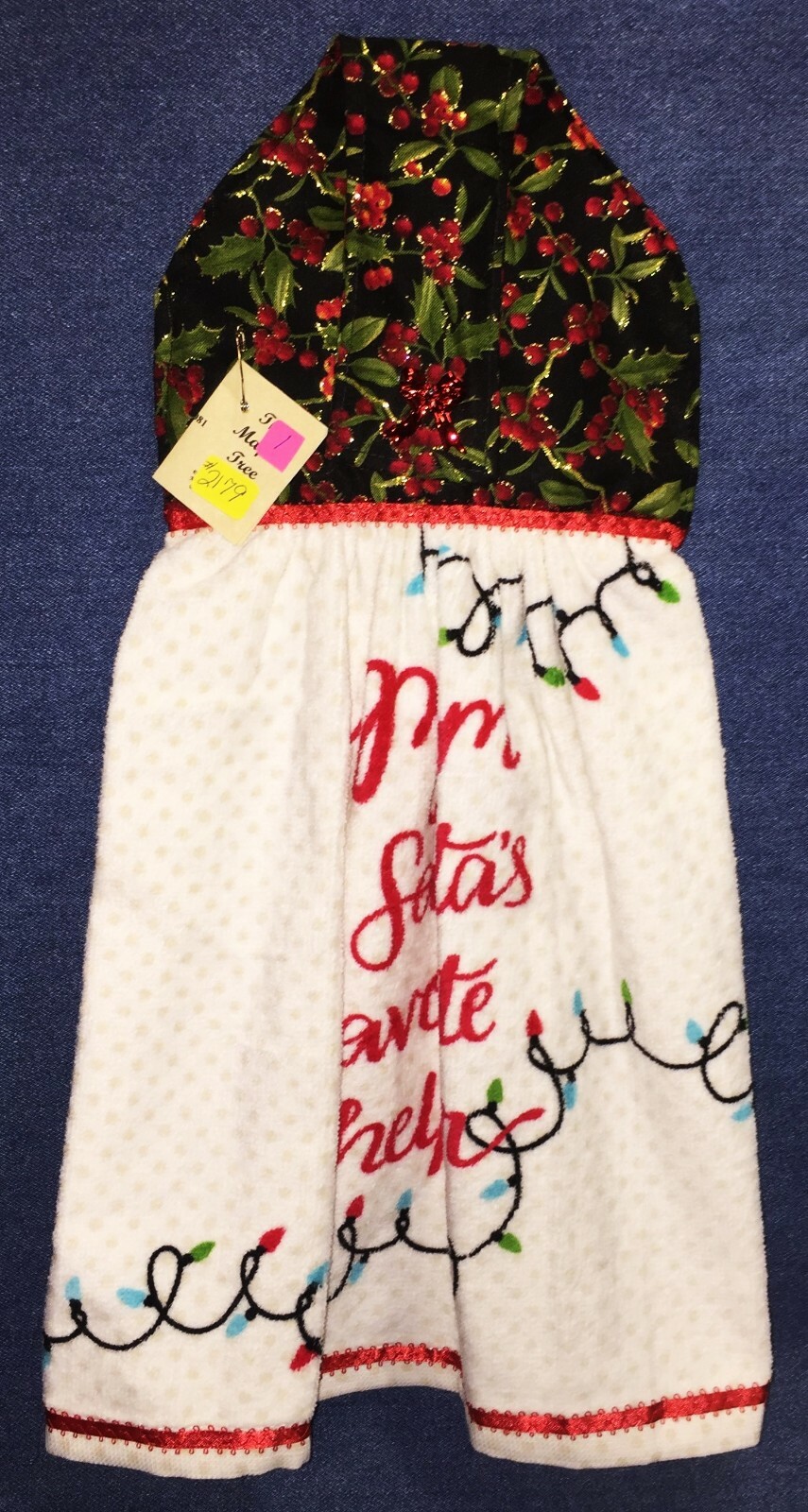 NEW Handmade Mom is Santas Favorite Helper Xmas Hanging Kitchen Hand Towel #2179
