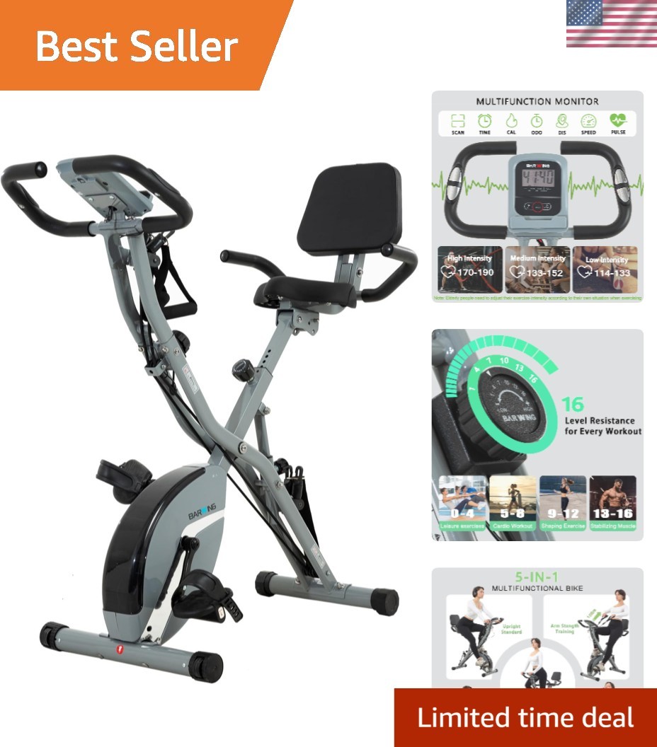 5-in-1 Foldable Exercise Bike for Seniors - 350LB Capacity, 16-Level Resistance