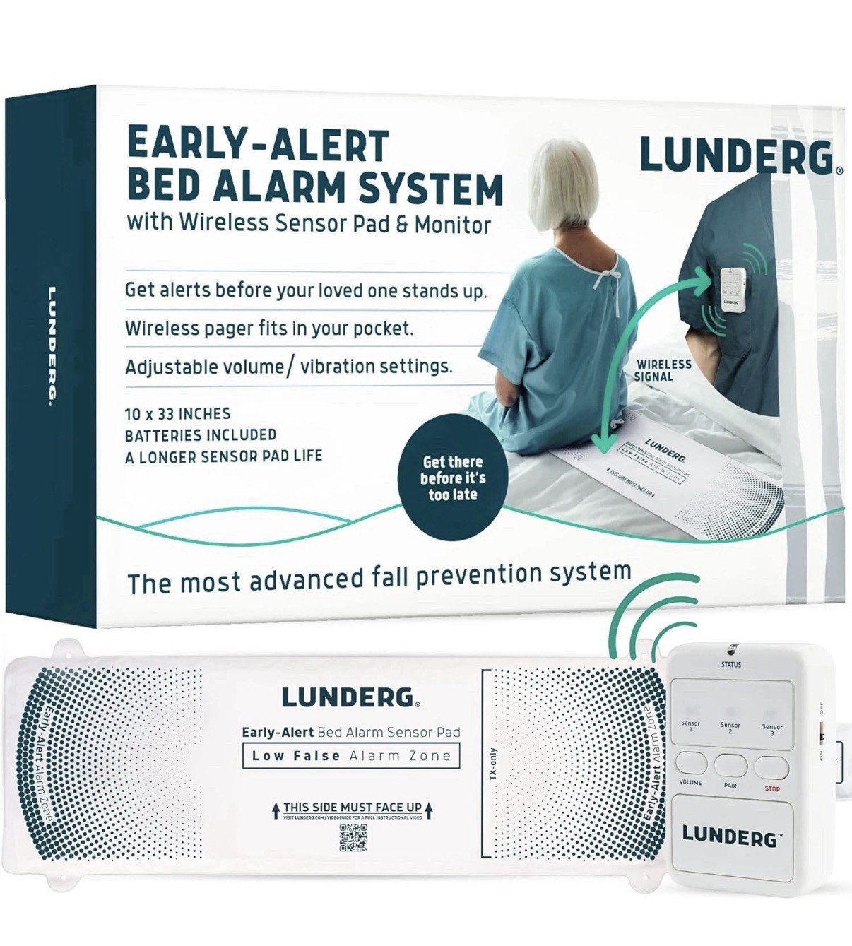 Lunderg Early Alert Bed Alarm for Elderly Adults - Wireless Sensor Pad Open Box.