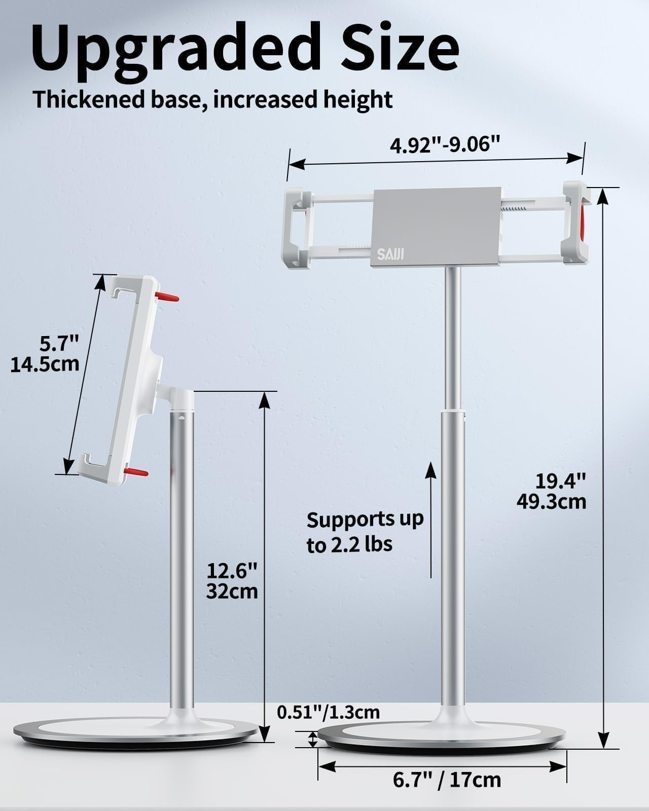 iPad Stand for Desk - Height Adjustable & Weighted Base Phone Holder