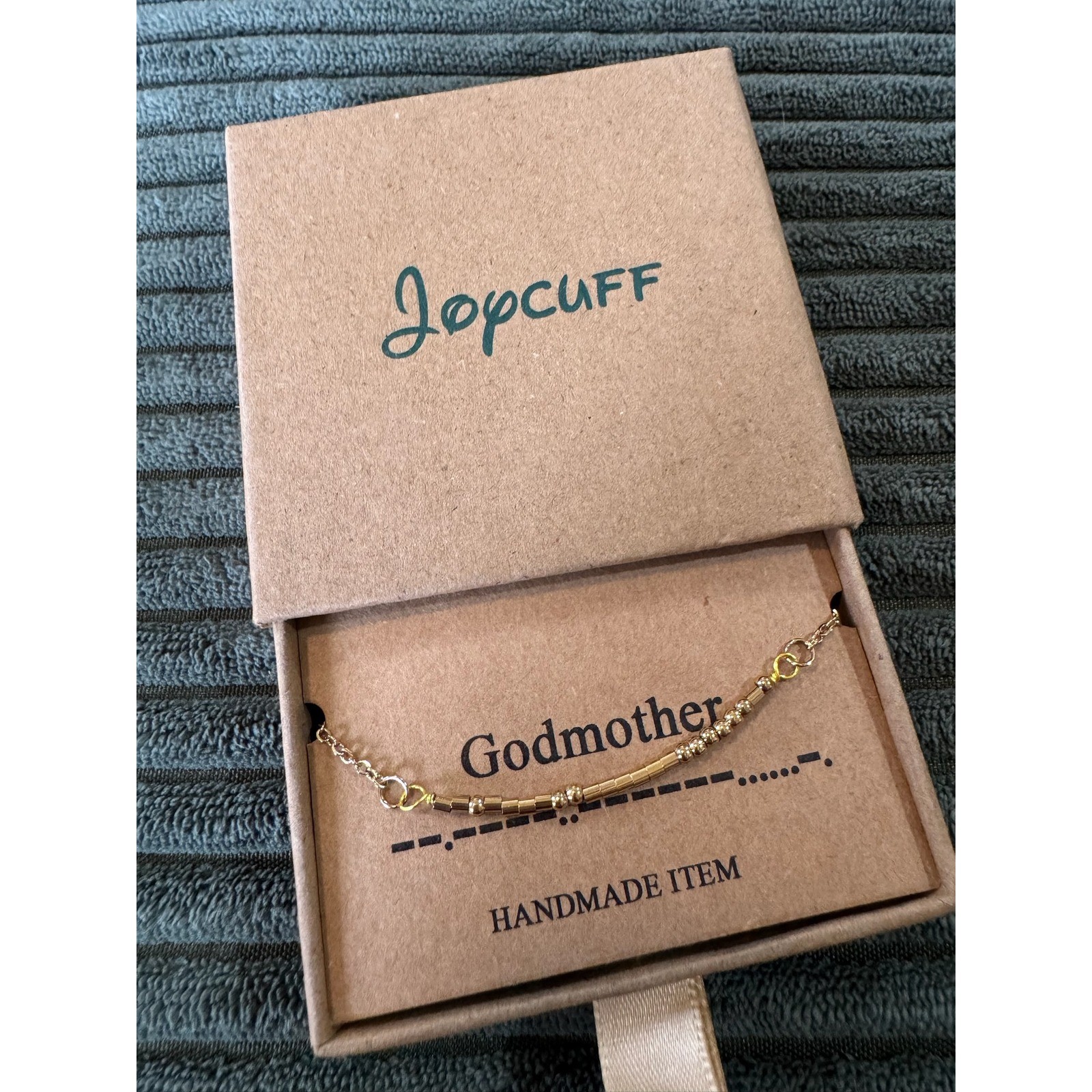 Joycuff Godmother Morse Code Bracelet Gold Tone Handmade Gift for Women