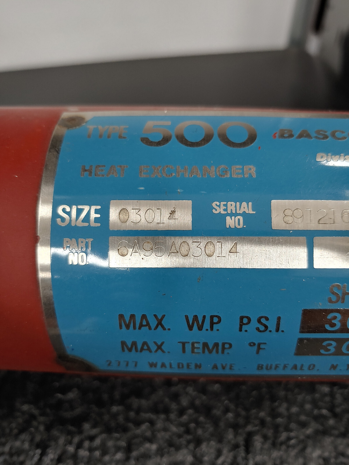 AMERICAN PRECISION BASCO Type 500 Heat Exchanger 6A95A03014