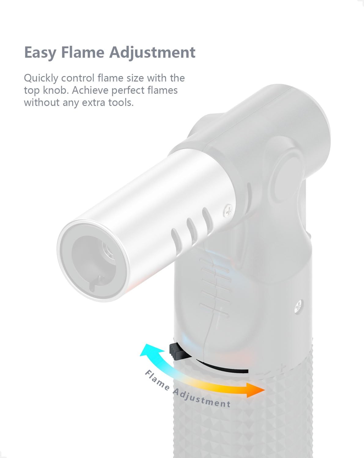 2 Pack Butane Torch Lighter, Big Jet Flame Adjustable Refillable Black，silver