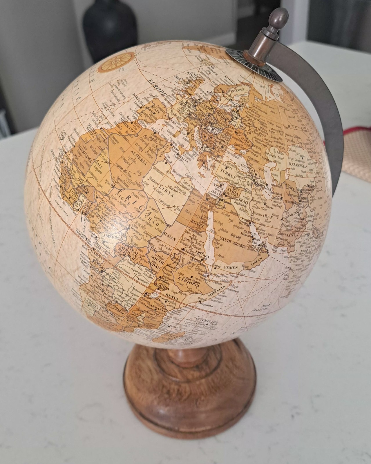 Table-Top World Rotating Globe 5” Around - Decorative Wood Base