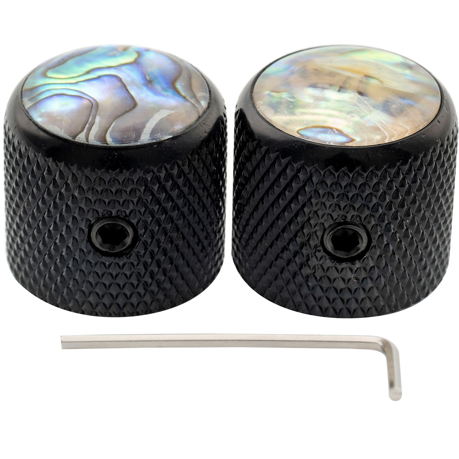 Musiclily Pro 2Pcs Black 1/4 Inch Steel Abalone Top Dome Universal Guitar Knobs