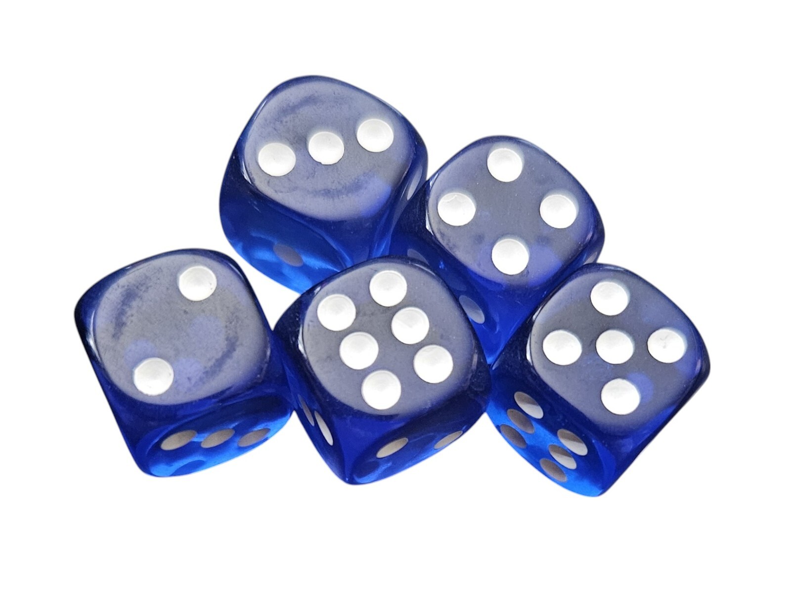 5 pcs 14 mm Blue Transparent Acrylic Round Edge Dice Set - New