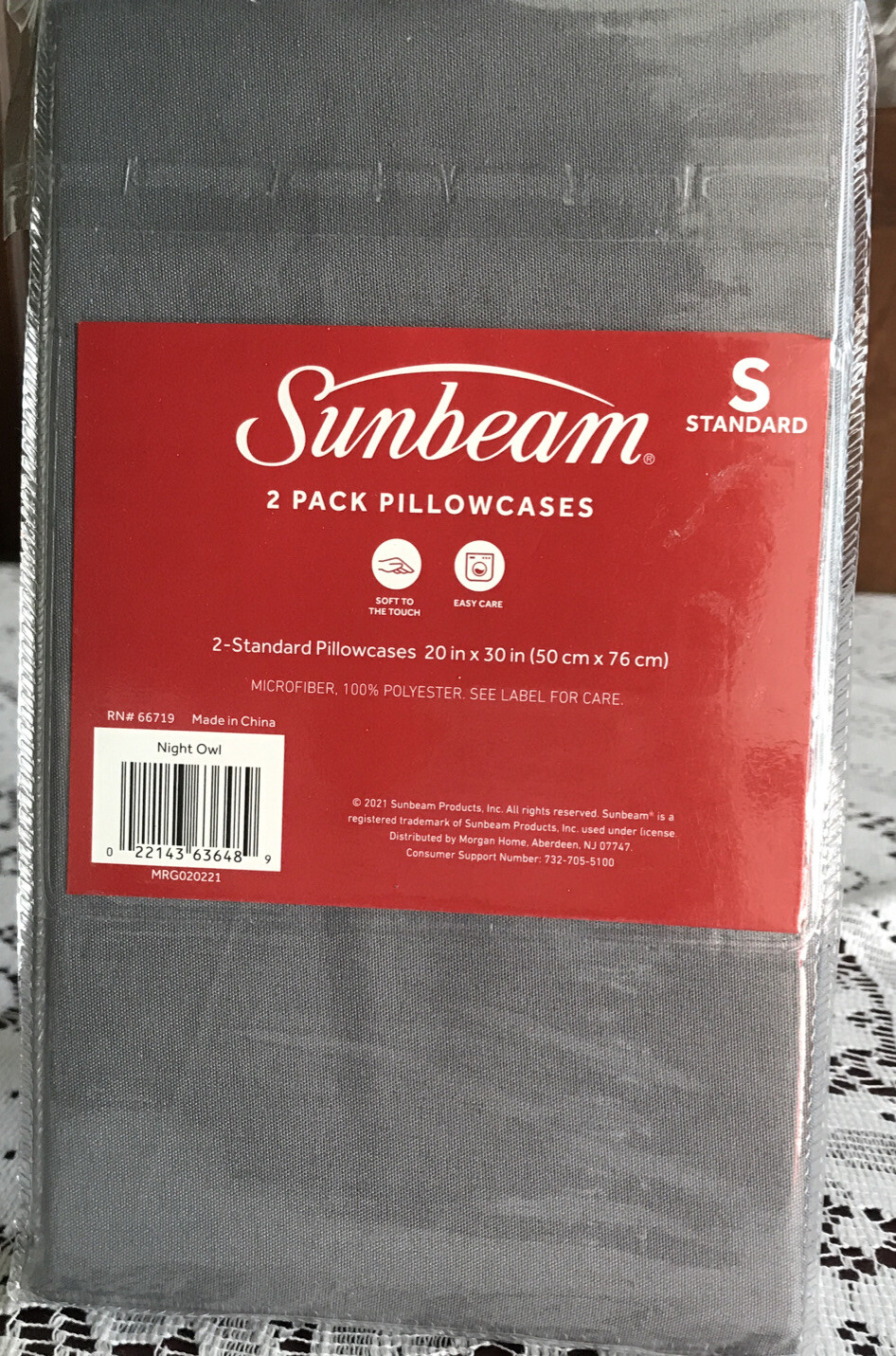 Sunbeam 2 Pack Standard Microfiber Pillowcases 20 X 30” NIGHT OWL New in Pack