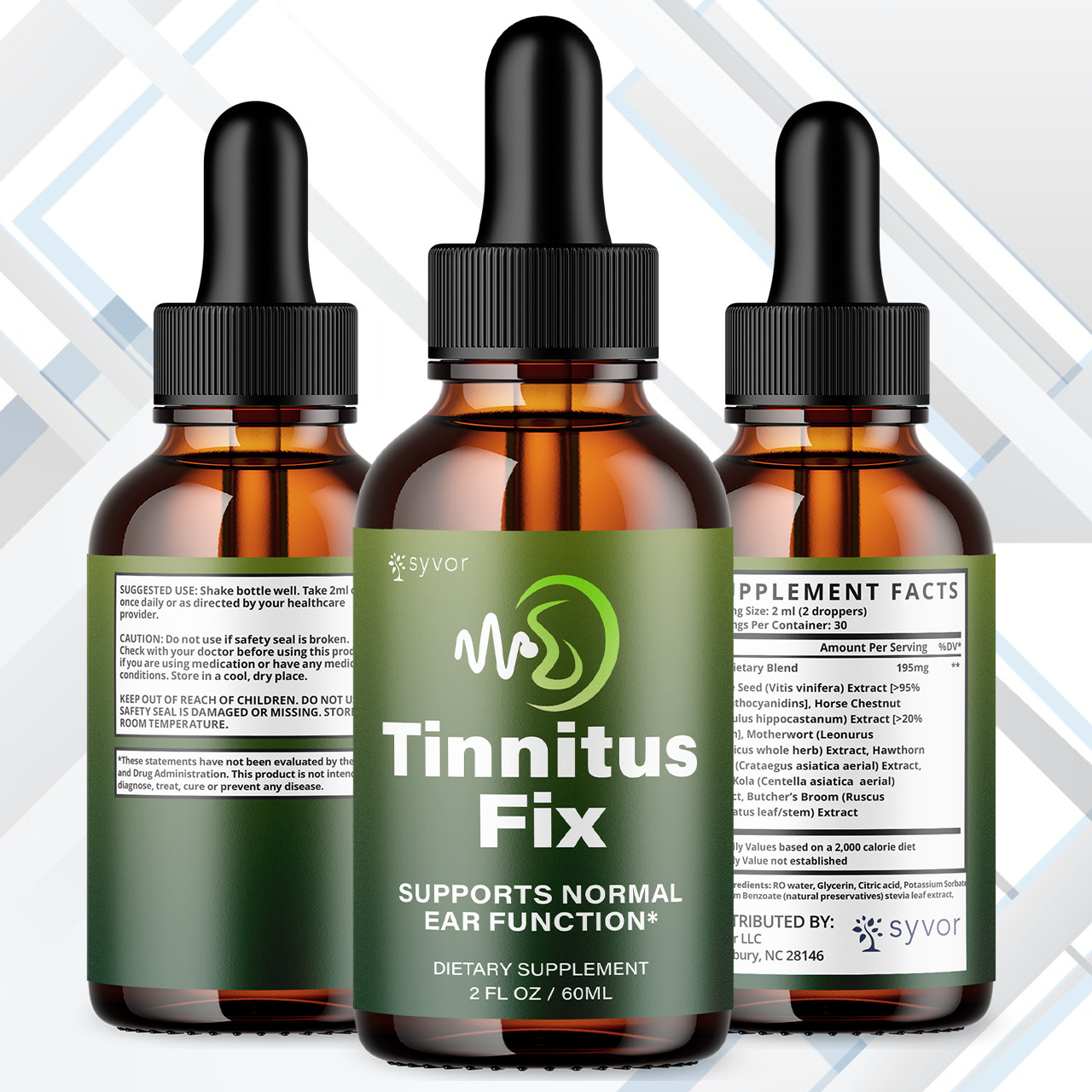 (2 Pack) Tinnitus Fix Ear Health Drops All Natural TinnitusFix Vitamin 60 Servs