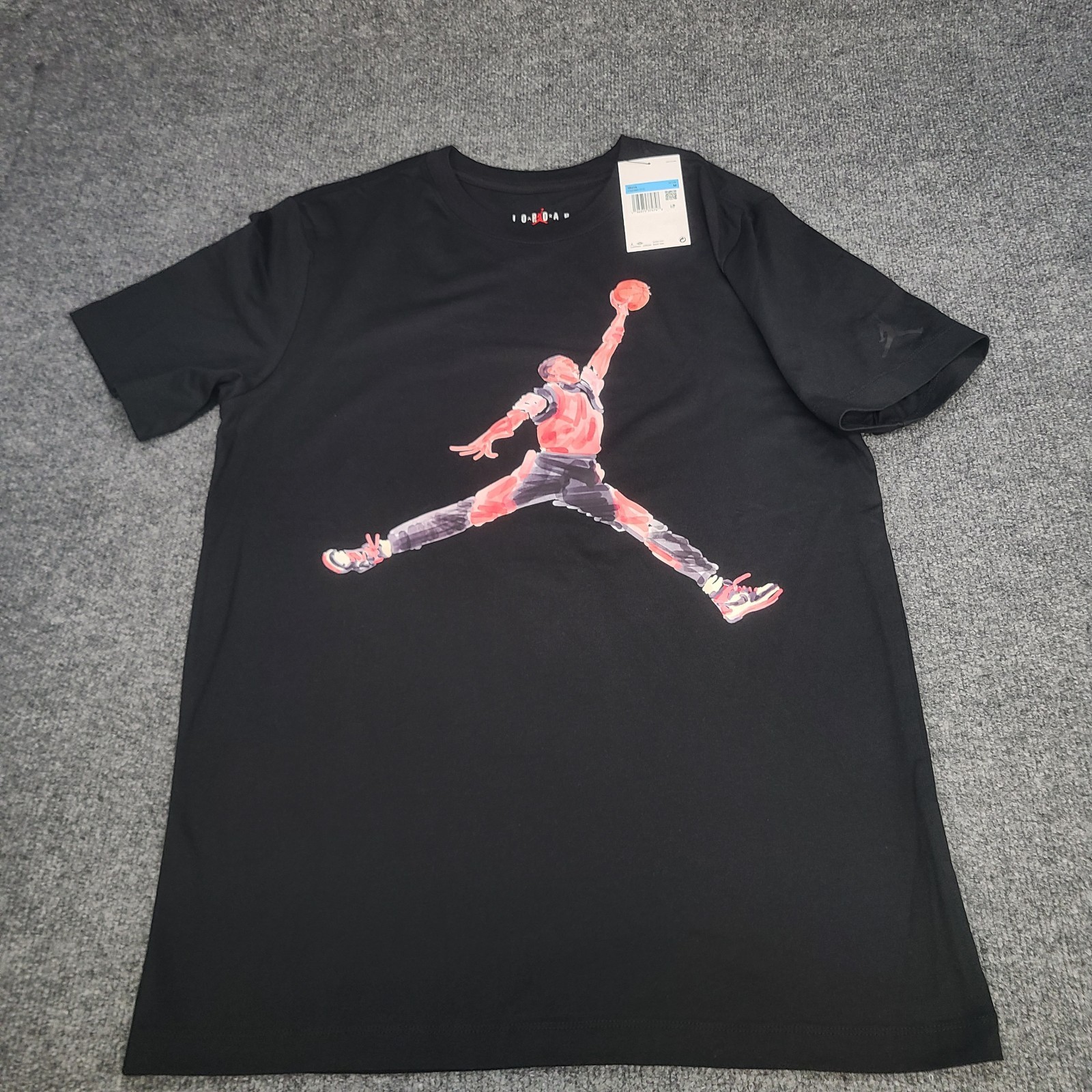 Jordan Shirt Men Medium Black Red Jumpman Watercolor Graphic Nike Air Cotton Tee
