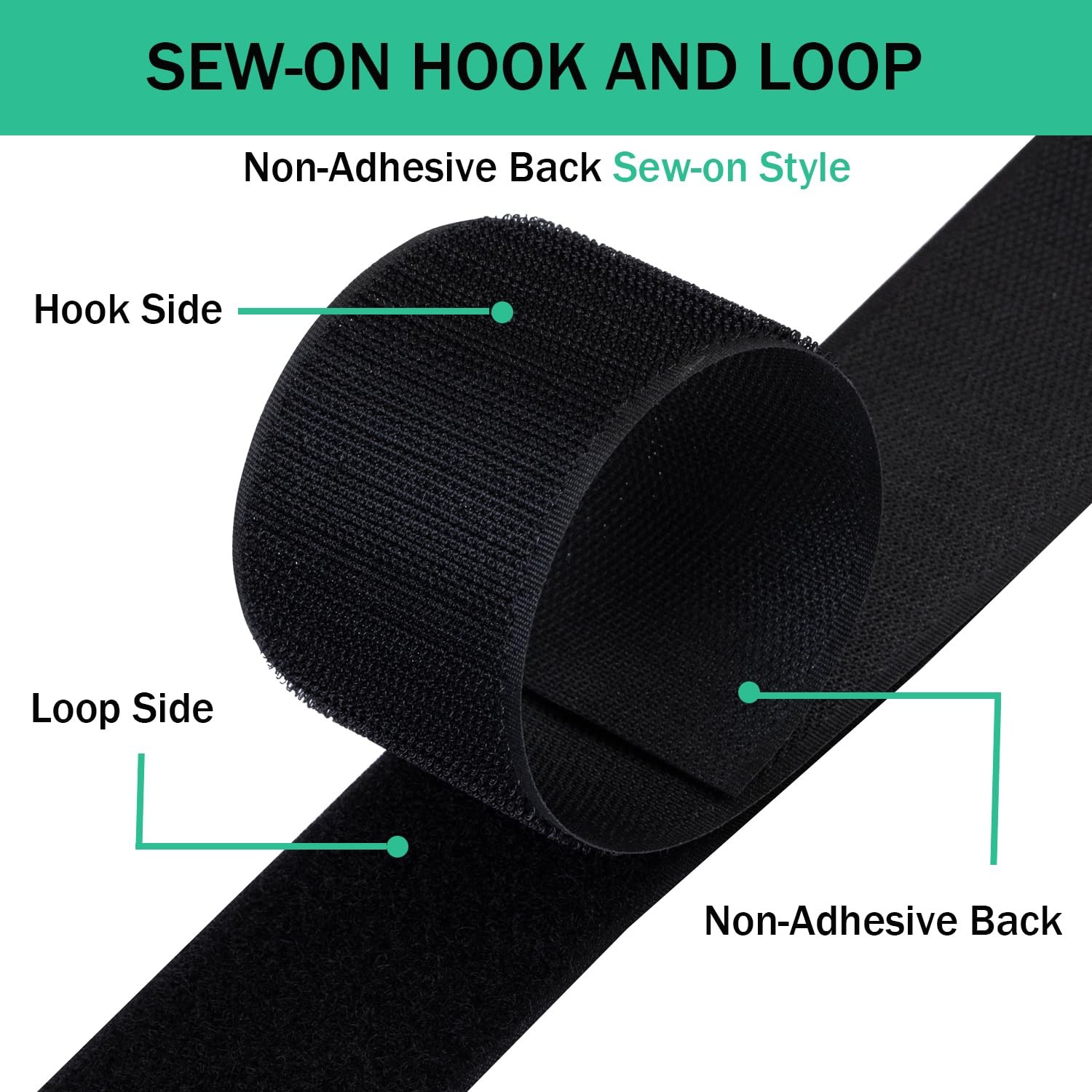 1 Inch Sew on Hook and Loop Strips Easy Grip Non Abrasive Black Hook Loop Tape