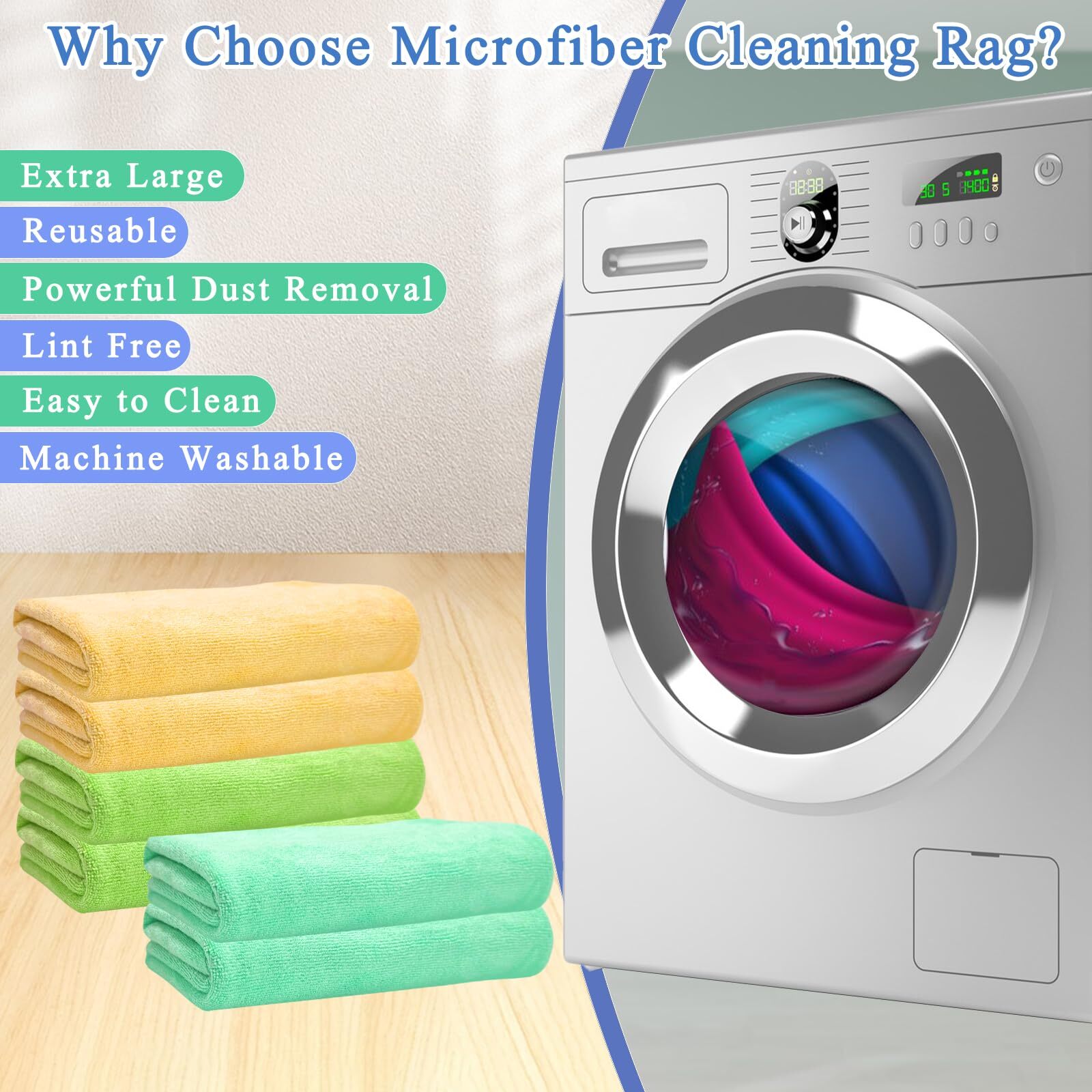 6 Pcs Extra Large Microfiber Cleaning Cloth 20" X 30" Washable Reusable Large Fl
