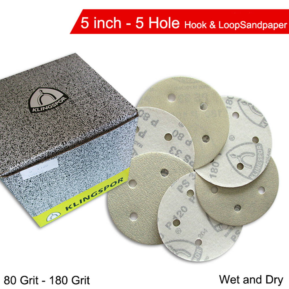 5 Hole 5" Sanding Disc Hook & Loop 80-180 Grit Orbital Sandpaper Pads 125mm PS33