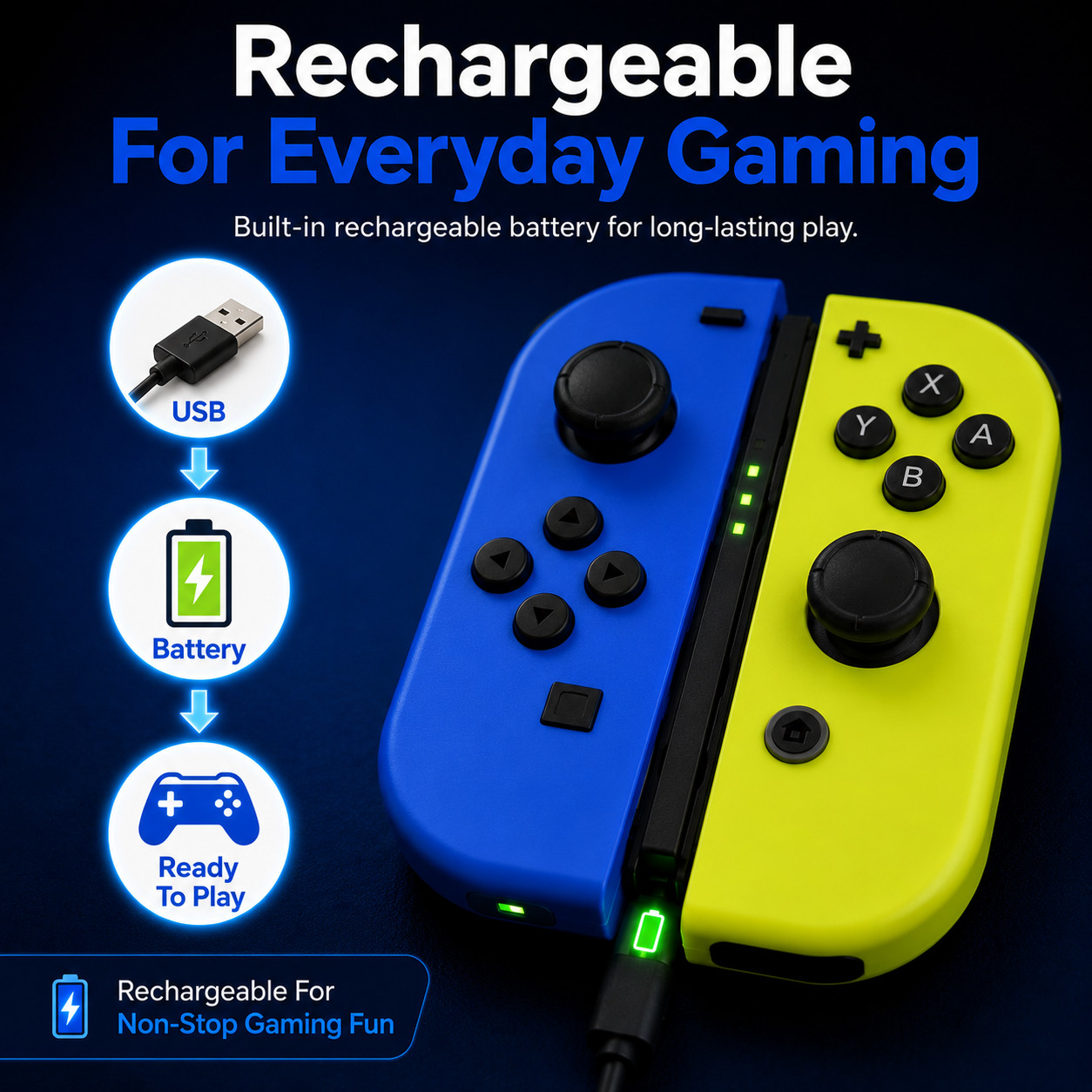 Wireless Joy Con Controllers Compatible with Nintendo Switch Blue & Neon Yellow