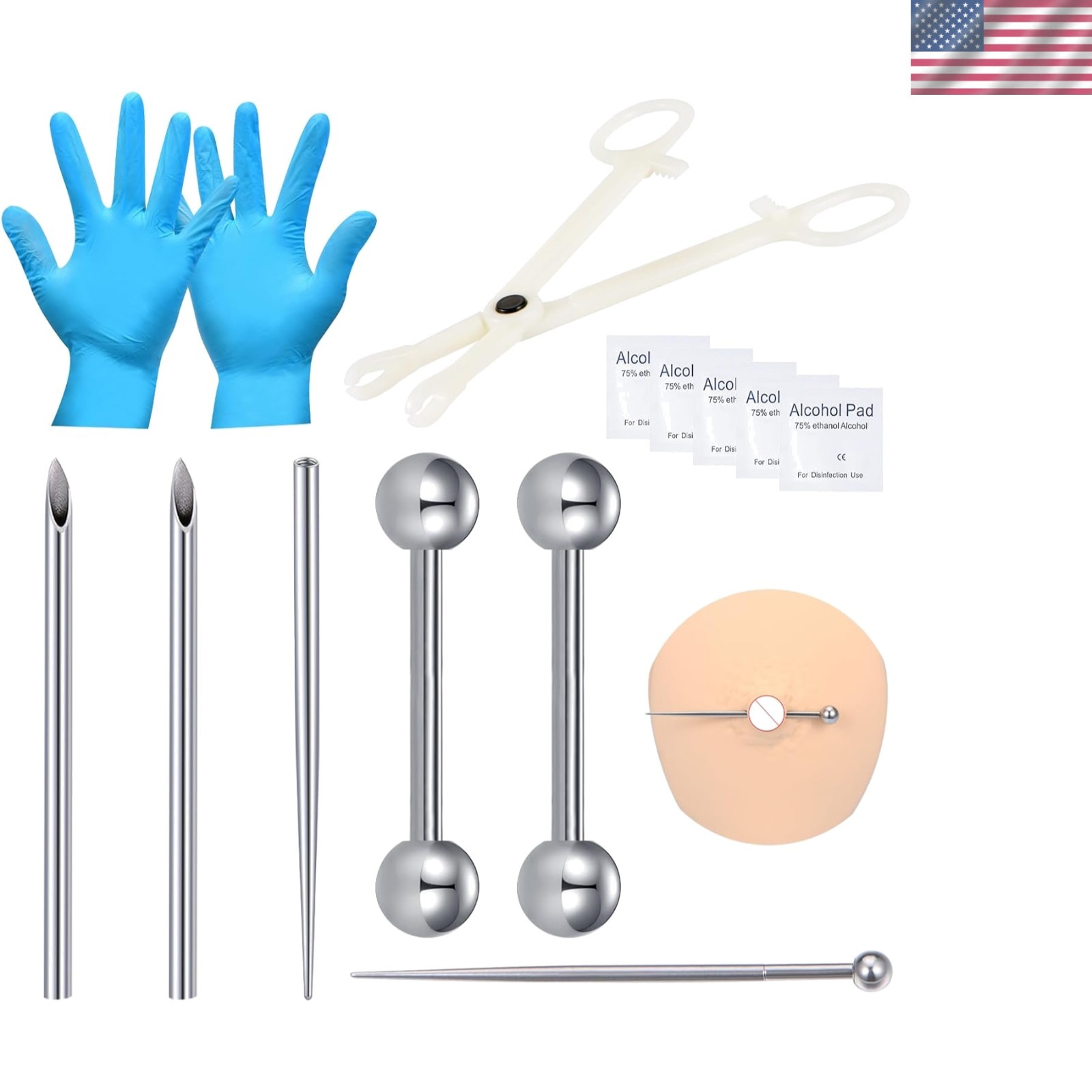 Professional Nipple & Body Piercing Kit: 12G-18G Needles, Sterile Tools Included