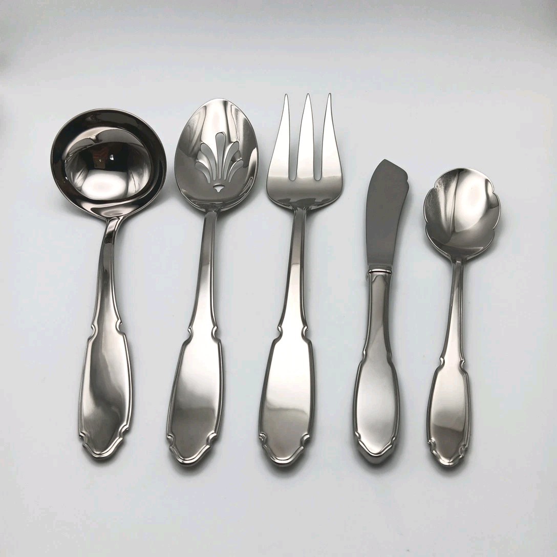 Gorham Eclipse 5 Piece Serving Set Glossy Stainless 18/8 Flatware Korea NOS VTG