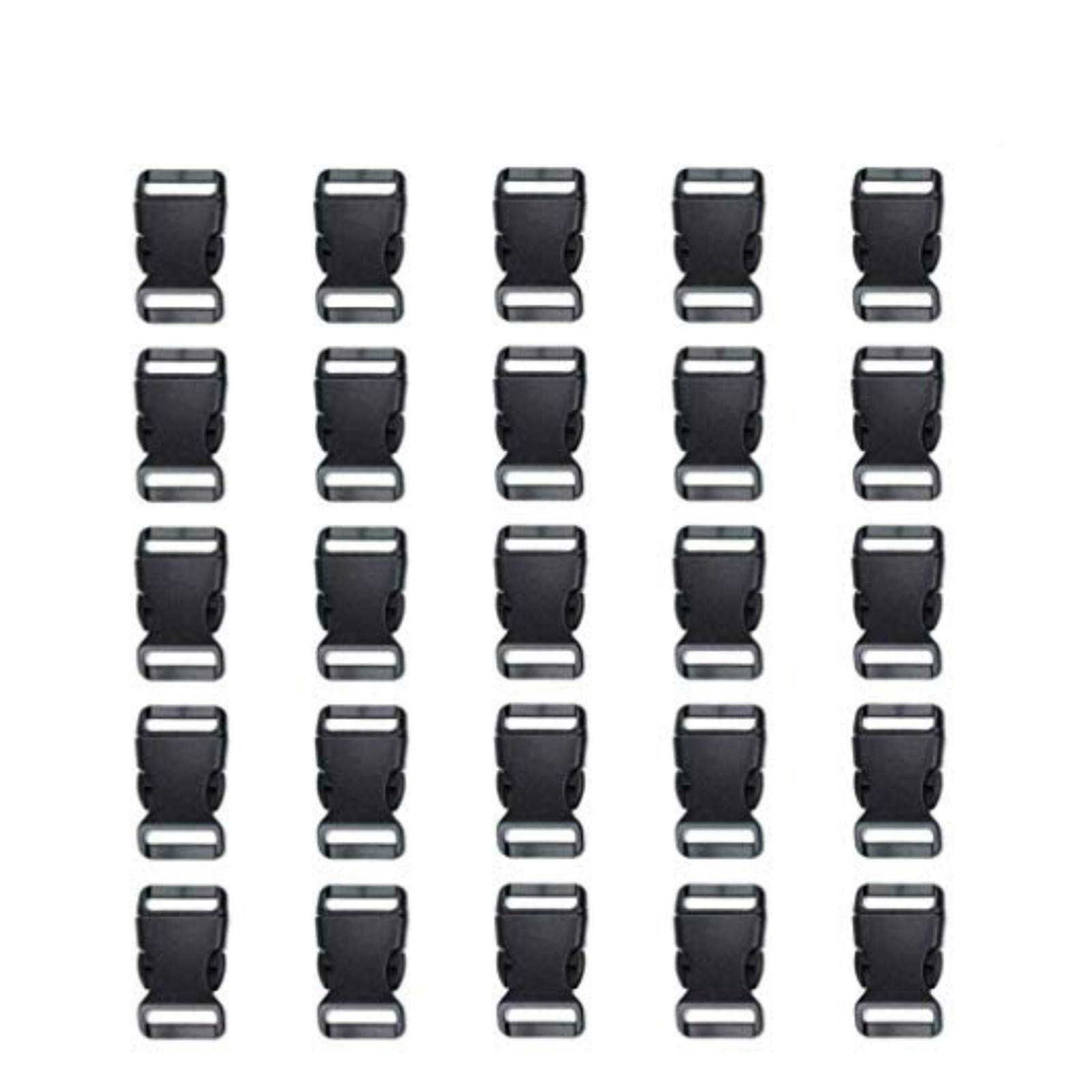1 Inch, 25 Pack Black Plastic Side Release Buckle for Paracord Bracelets (1")