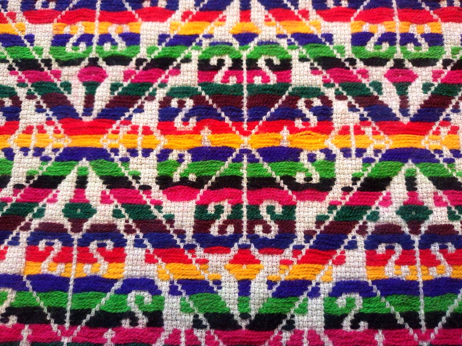 HAND WOVEN AUTHENTIC TRIBAL PERUVIAN MULTI-COLORED RAINBOW TABLE RUNNER/ SHAWL