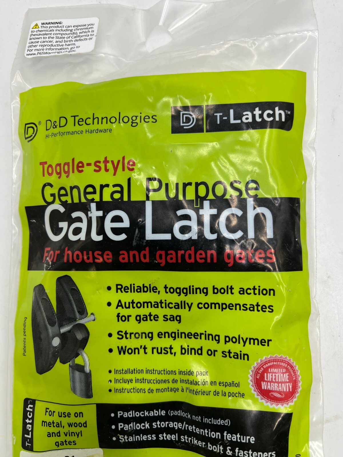 D&D TECHNOLOGIES TL01 POLYMER TOGGLE GATE T-LATCH PADLOCKABLE WOOD/METAL/VINYL