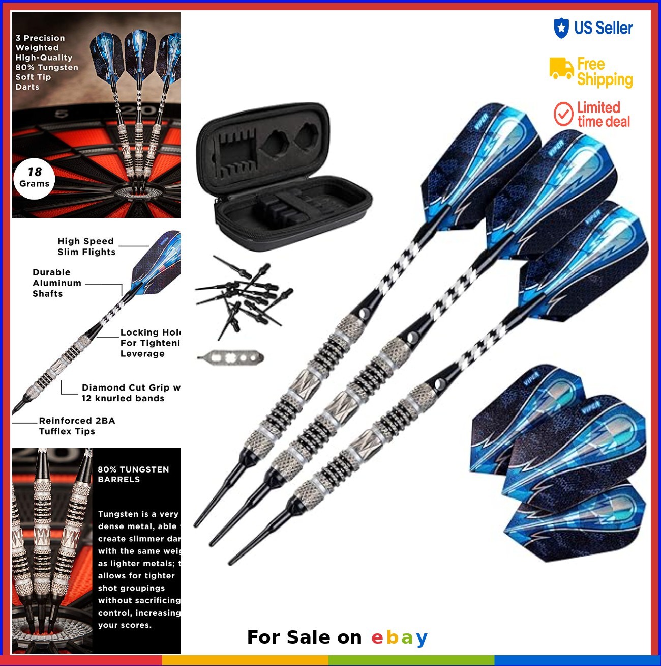 Premium Tungsten Soft Tip Dart Set 18 Grams with Case Flights Shafts Tools