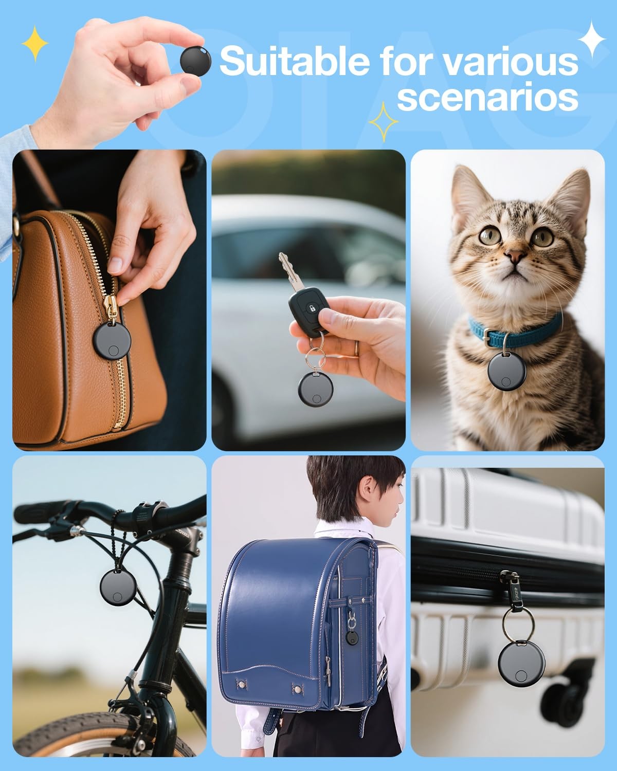 Air Tags for Android - 4 Pack, IP65 Waterproof, Global Cloud Positioning