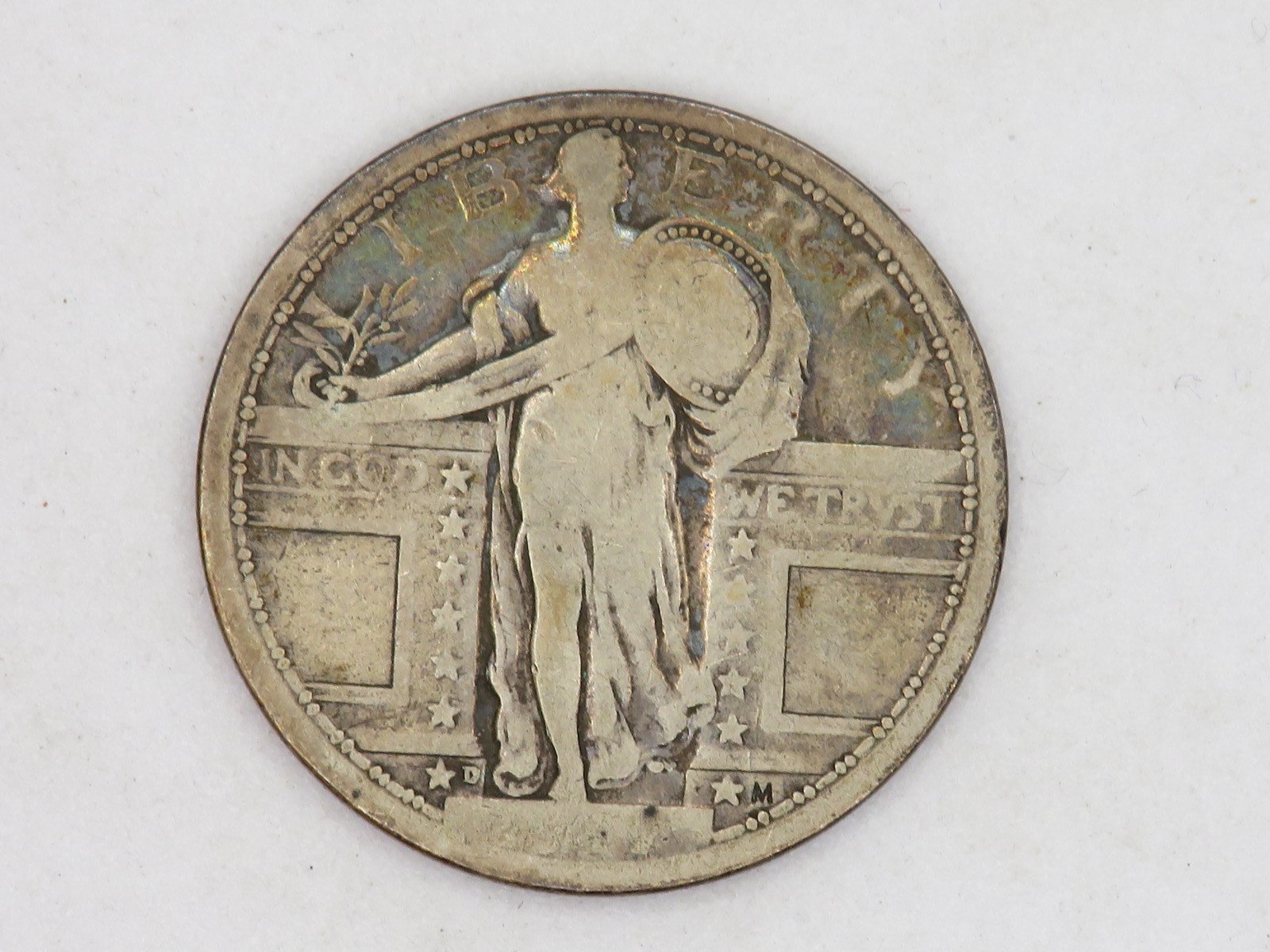 U.S. 1917 - D  NO STARS  STANDING LIBERTY SILVER QUARTER VG CONDITION *