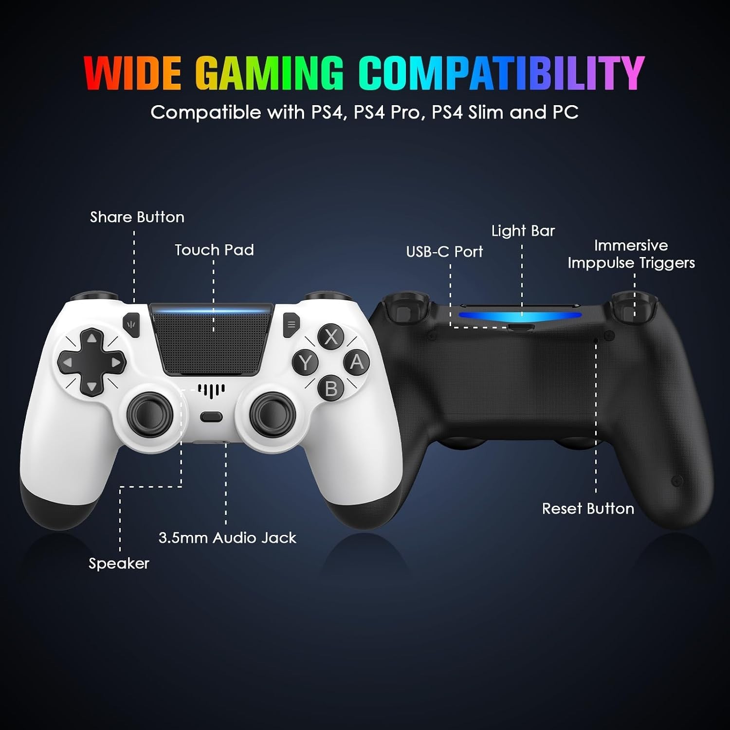 2 Pack Wireless PS4 Controllers with LED Charging Dock - Ultimate Gaming Upgrade