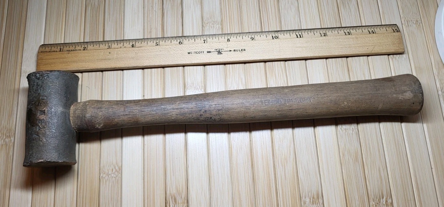 Vintage Temco 2 1/2 lbs Brass Hammer Non Sparking Mallet  Hickory Handle