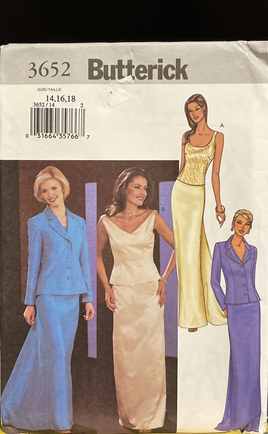 BUTTERICK 3652 Misses Jacket, Tops and Skirt (UNCUT) 14-18