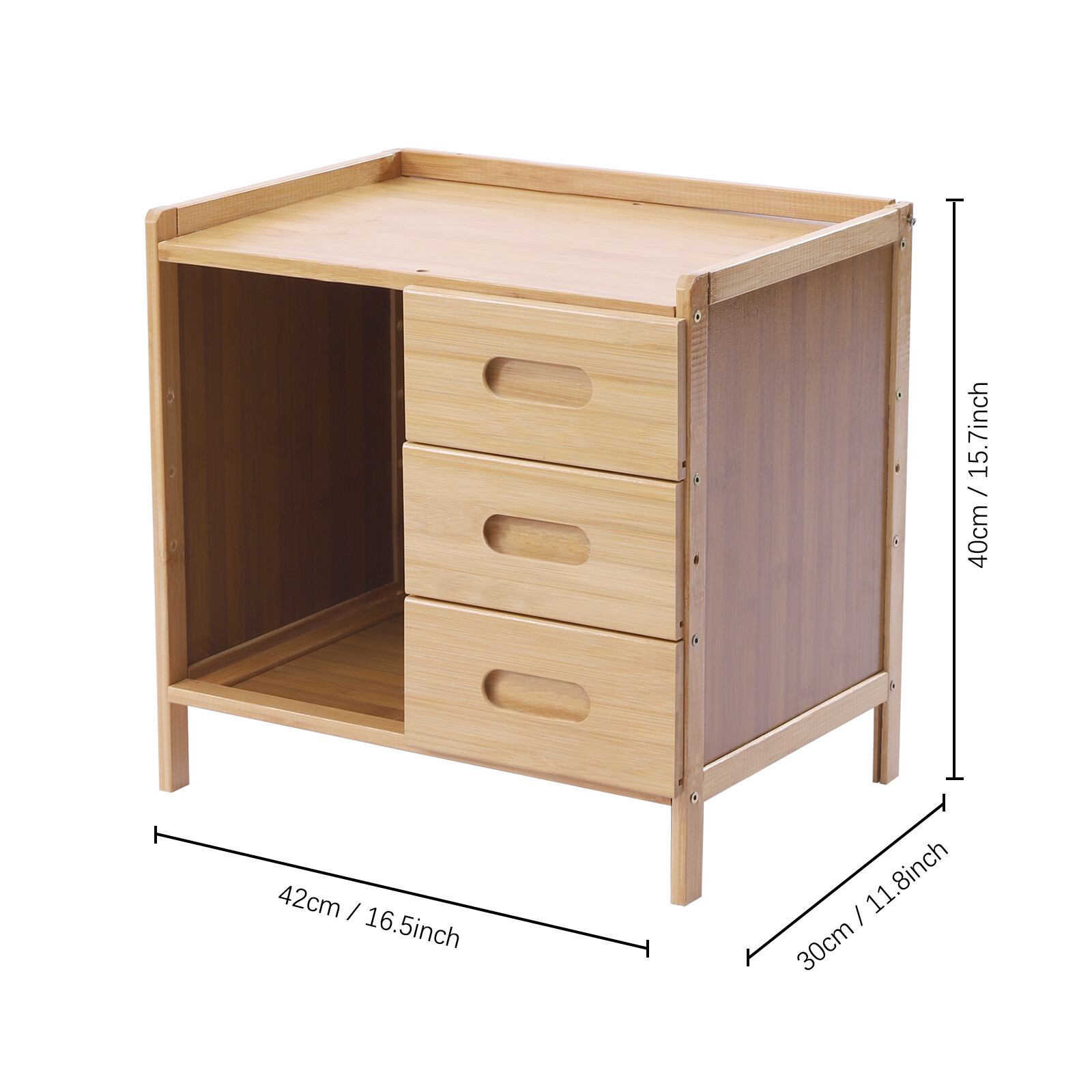 Bamboo Nightstand End Table Side Table with 3 Drawers Bedside Table Bedroom NEW