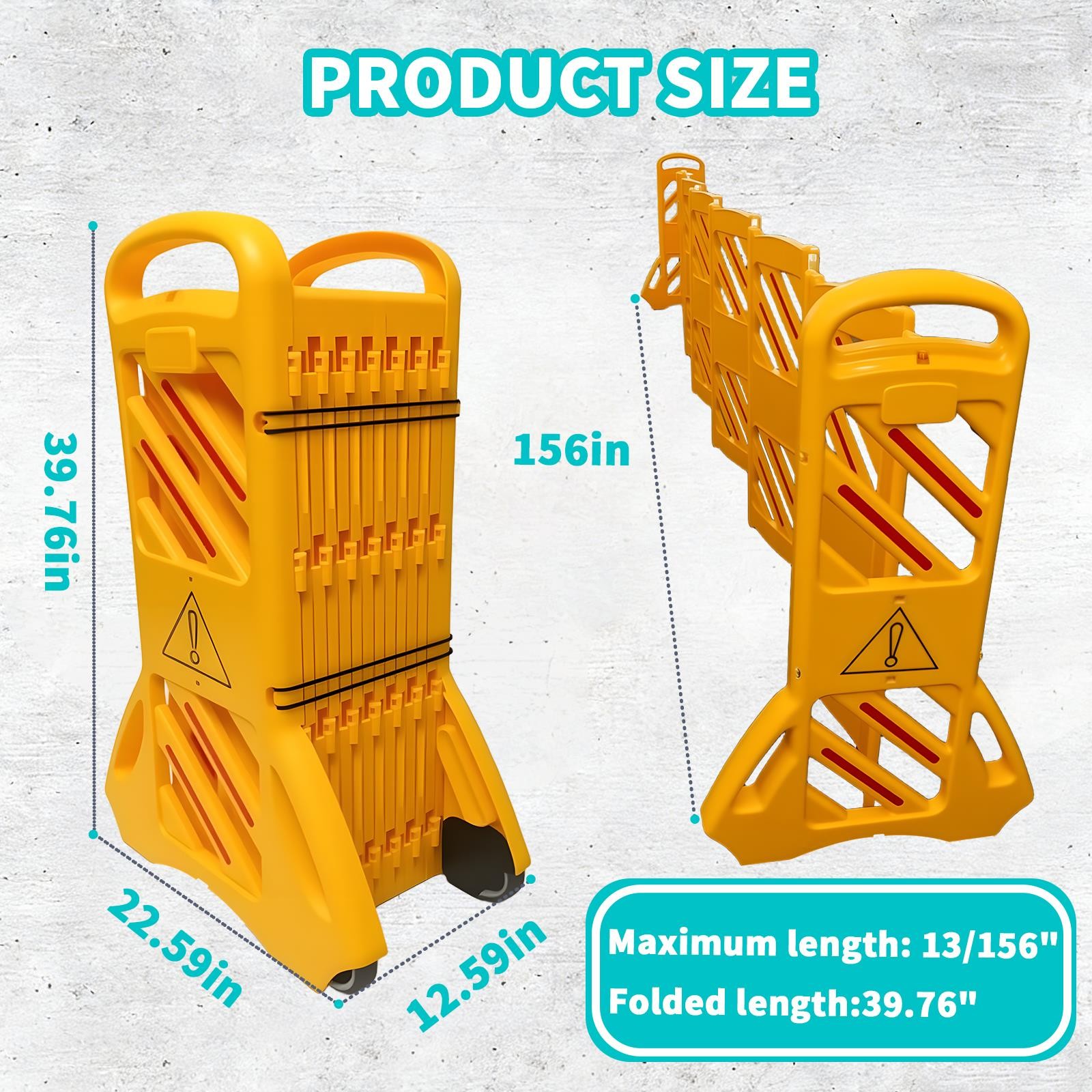 Portable Folding Barricade with Wheels,for Construction Sites, Driveway Gate