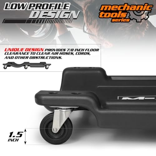 Mechanic Roller Creeper with Padded Headrest, Dual Tool Trays 40" Black