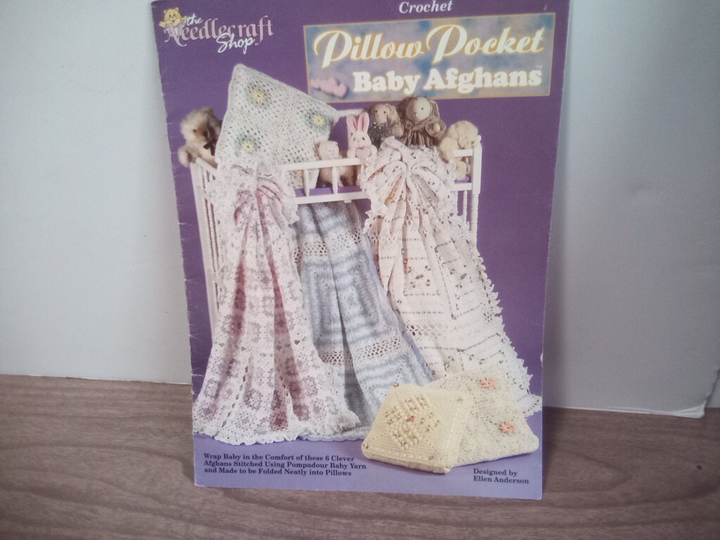 RARE Find Needlecraft Crochet Pillow Pocket Baby Afghans Ellen Anderson