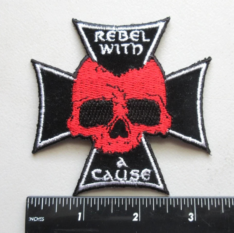 🔥REBEL WITH A CAUSE MALTESE CROSS IRON CROSS RED SKULL BIKERS EMBROIDERED PATCH