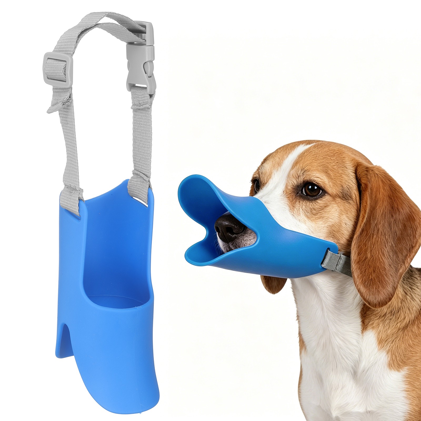 Silicone Dog Muzzle, Soft Silicone Mouth Cover with Adjustable Strap (Blue, M)