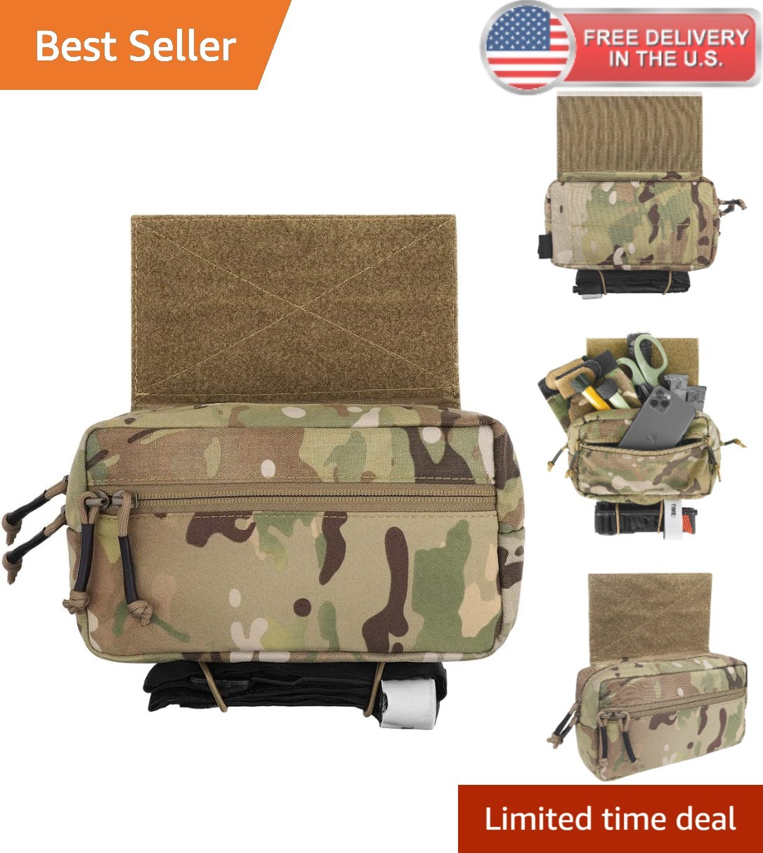 Drop Pouch Fanny Pack with Zippered Stash Pocket & Elastic Loops - Camo