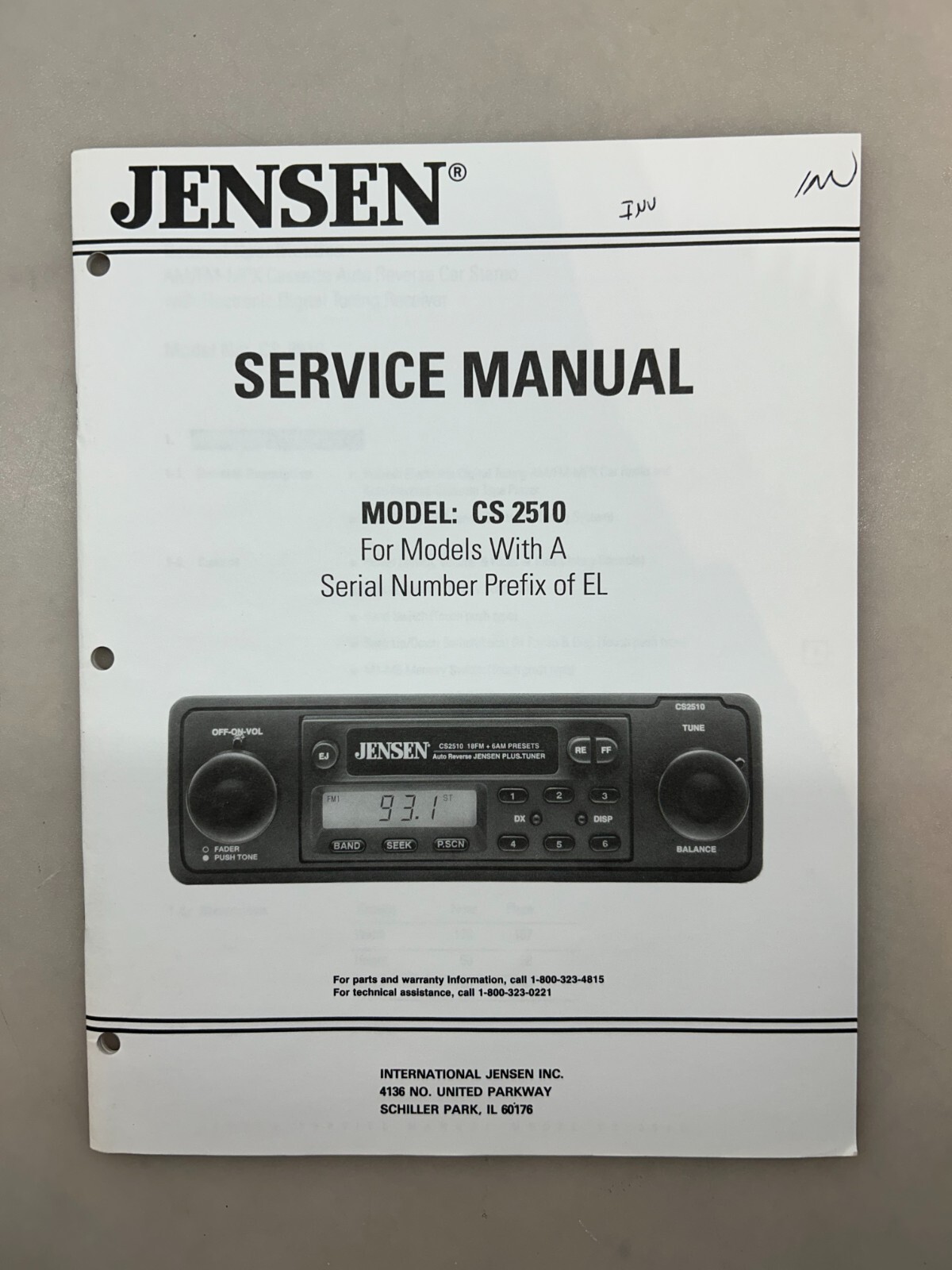 Jensen CS2510 Original Service Manual Free Shipping