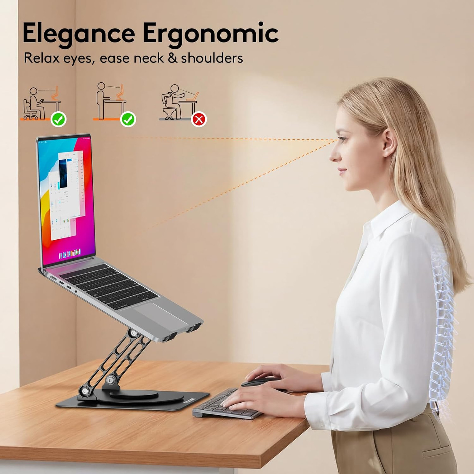 Laptop Stand for Desk, 360 Degree Rotating Ergonomic Height Adjustable Computer