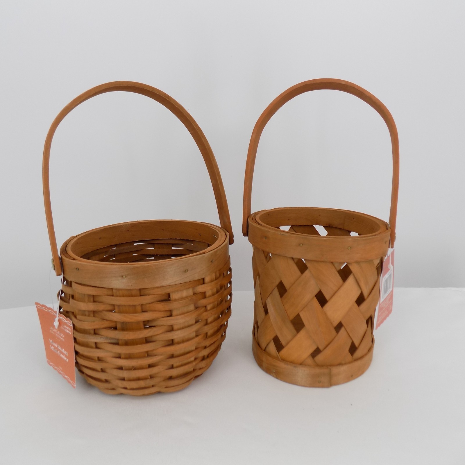 Set of 2 Ashland Fall Autumn Ash Chipwood Woven Mini Basket Wooden Handle New