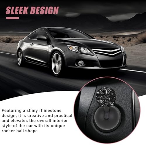 Car Push Start Button Cover, Rhinestone Engine Start Stop Button Joystick Black